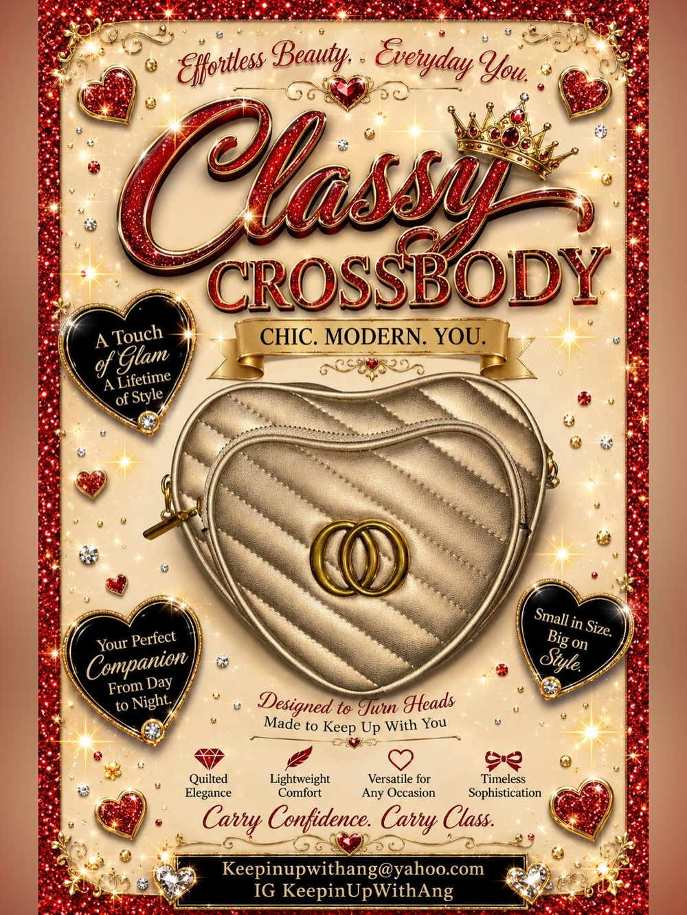 Classy Crossbody Fashion Heart-Shaped Quilted Bag - Gold